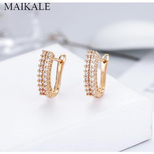 MAIKALE 2019 New Creative Korean Earrings Fashion Jewelry Zircon Gold Silver Color Luxury U-Shaped Stud Earrings for Women Gifts
