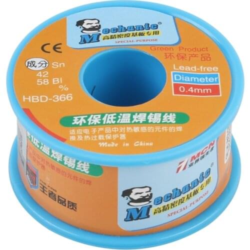 HK Mechanic 0.3/0.4/0.5/0.6/0.8 mm green low temperature Lead Free Soldering tin wire 100g Sn42/Bi58 Soldering Wire Roll