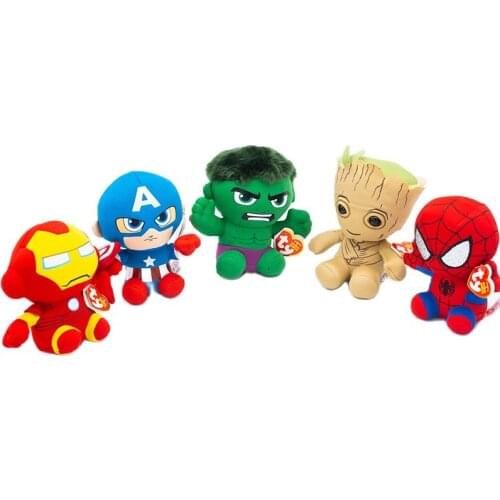 New 6 inch 15 cm Ty Big Eyes Plush Toy Spider Man Iron Man Groot Panther Collection Doll Boy and Girl Birthday Halloween Gift