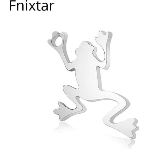 Fnixtar Polished 316L Stainless Steel Frog Cutting Charms Pendant Handmade Jewelry Bracelet Animal Charms 12*16.8mm 20pcs/lot