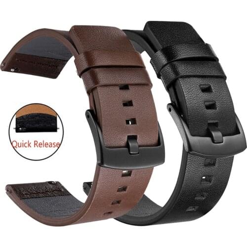 18mm 20mm 22mm 24mm Genuine Leather Watchband for Samsung Galaxy Watch 42mm 46mm Active 2 Strap Band for Huawei gt 2 Amazfit bip
