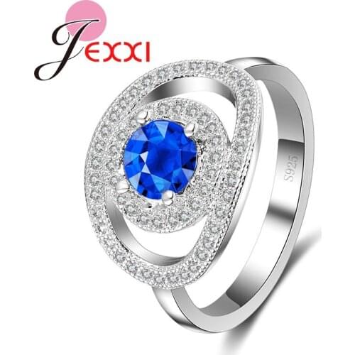 Luxury Geometric Design Full Clear Cubic Zirconia Party Ring Jewelry 925 Sterling Silver Wedding Engagement Rings