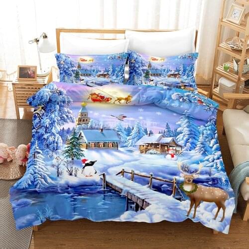 Christmas Snow Bedding Set 3d Duvet Cover Sets Comforter Bed Linen Decor Twin Queen King Single Size Luxury Cartoon Gift Deer