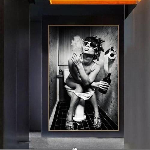 Sexy Girl Sits in a Toilet Nordic Canvas Art Posters And Prints Black And White Canvas Paintings On the Wall Art Pictures Cuadro
