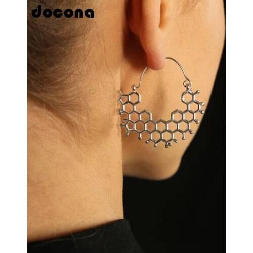 Docona Antique Gold Hollow Hexagon Ball Earring Irregular Geometric Pendant Drop Dangle Earrings for Women Statement 6767