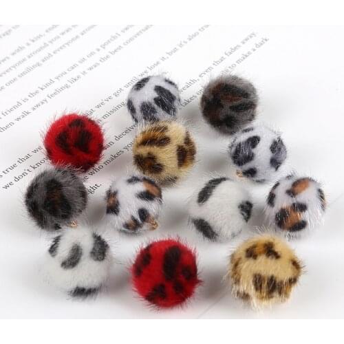 15mm Plush Fur Covered Ball Beads Leopard Print Charms DIY Pompom Beads Pendant for Necklace Bracelet Earring Jewelry Making