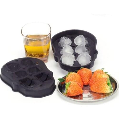 6 holes silicone small drink whisky skull ice cube mold tray balls maker black drinking barware bar tools for brandy