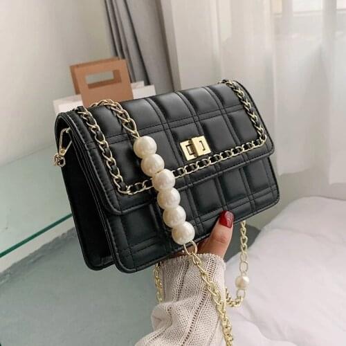 Flap Crossbody bag 2021 Fashion New High quality PU Leather Womens Designer Handbag Pearl Chain Travel Shoulder Messenger Bag