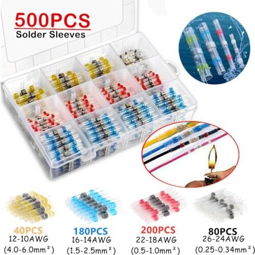 500PCS Heat Shrink Connect Terminals Waterproof Solder Sleeve Tube Electrical Wire Insulated Butt Connectors Automotive Marine