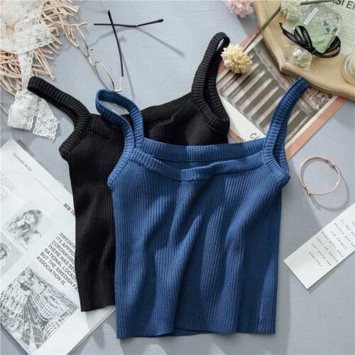 Heliar Women Solid Knitted Tops Summer Knitted Crop Tops Vintage Vest Camis Streetwear Straps Tank Tops For Women Summer