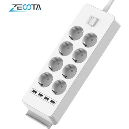 Multiple Power Strip EU Plug Socket 4/6/8 Way Electrical Outlets USB Charge Child Safety Protection Mounting 1.5m Extension Cord