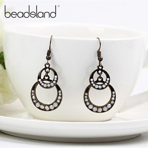 Beadsland Drop Earrings Antique Bronze Sandy Silver Round Design Fashion Classic Women Girls Dancing Party Christmas Gift 39944