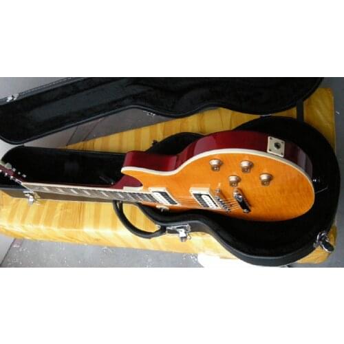 High quality slash electric guitar maple flame yellow color top with zebra pickups mahogany body with case 7yue18