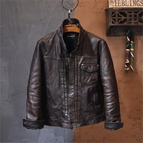 YR!Free shipping.Brown vintage 1.4mm tea core horsehide jacket.Japanese classic casual 506 style leather coat.top quality