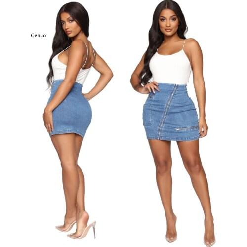 Women Sexy Zipper Casual Mini Denim Skirt Female Elegant Vintage Bodycon Skirt Basic Pocket Jeans Skirt High Waist Pencil Skirt