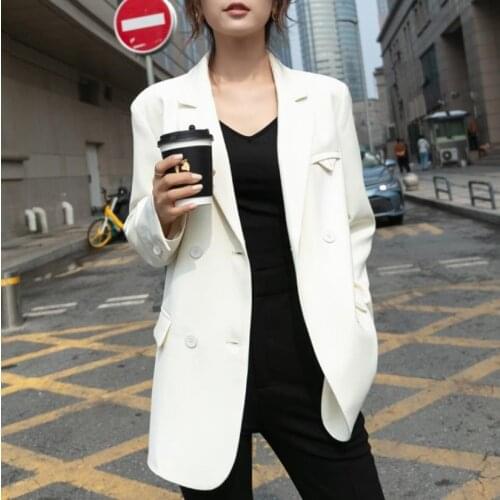 2021 Autumn And Winter Women White Loose Suit Coat Leisure Double Breasted Blazer Feminino Black Jackets Formal Clothes