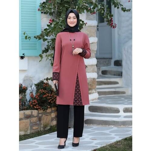 Women Hijab Suit Black Pants Patterned Tunic Combination Islamic Muslim Clothing New Season Made in Turkey High Quality Crepe