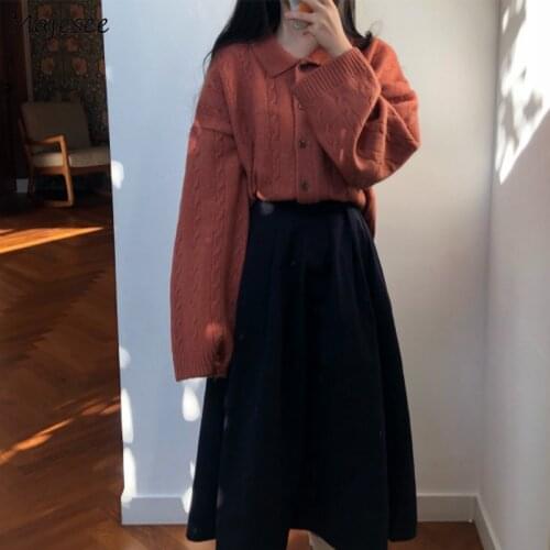 Womens Cardigan Turn Down Collar Plus Size 3XL Solid Loose Vintage Lazy Korean Style Casual Chic Student Fashion Sweaters New