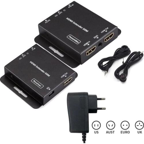 2-Port HDMI-compatible Extender with Loop and IR Repeater Cable Over Ethernet Cat5e/6 Up to 60M POE HD Network Extender