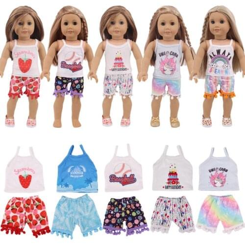 2 Pcs/set Cute Style Of Daily Home Casual Wear Suspender Top For 18 Inch American Doll Girls & 43 Cm New Born Baby Items,Clothes