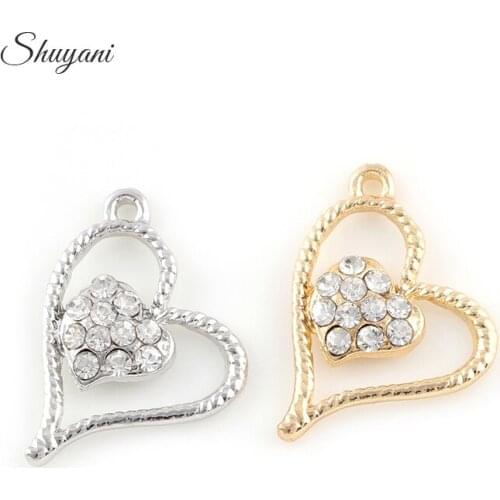 20PCS Rhinestone Double Heart Charms Pendant Fit Handmade Bracelet Hanging Accessories