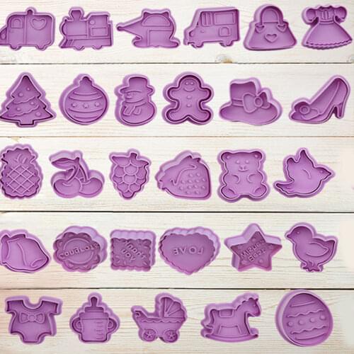 4pcs 3D Stamp Biscuit Mold Cookie Plunger Cutter Pastry DIY Food Fondant Baking Mould Tool Cute Cartoon Animals Cars Fruits Mold