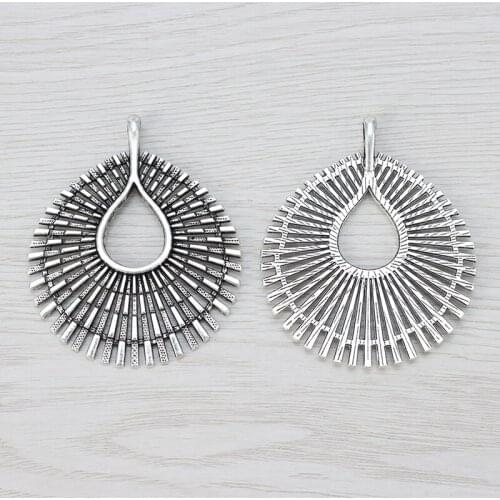 5 x Antique Silver Color Large Open Charms Pendants for Necklace Jewelry Making 68x56mm