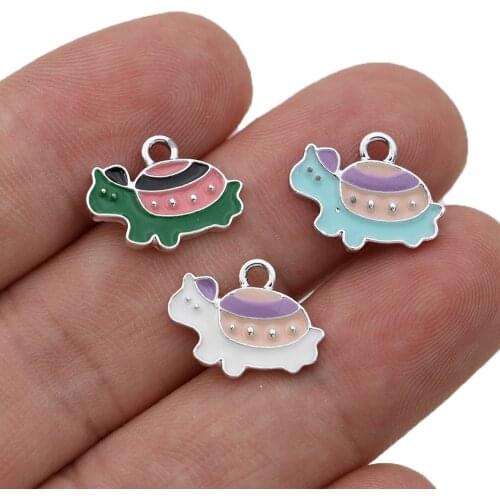 5Pcs Enamel Silver Plated Turtle Charms Pendant for Jewelry Making Earrings Bracelet Necklace Accessories DIY Craft Findings