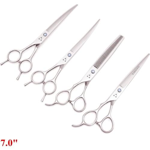 7.0 Pet Dogs Gromming Scissors Left Hand Up Down Curved Shears Animals Cat Hair Cutting Thinning Scissors 440C Tools Kit 4006