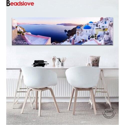 Large Greece Romantic Aegean sea Natural Scenery 5D Diamond embroidery full round 3 d cross stitch diamond painting rhinestones