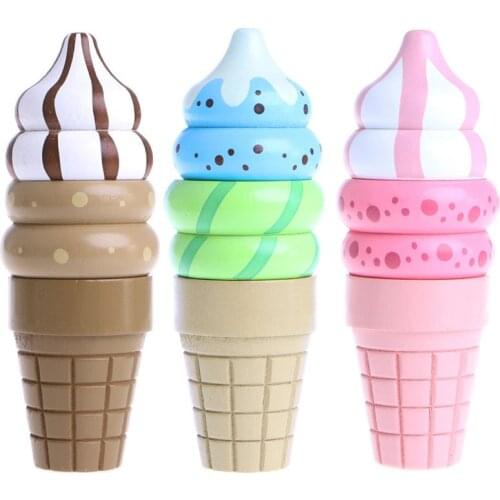 Wooden Food Magnetic Pretend Play Connected Ice Cream Children Kid Gift Toy Game