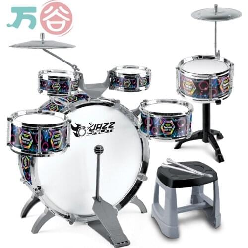 Kids Toy Musical Drums Set Early Education Drumset For Kids Children Percussion Instrument 5 Drums + 1 Cymbal With Small Stool