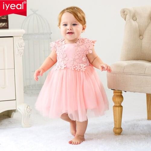 IYEAL Newborn Baby Girl Dresses with Flower for Wedding Princess Baby Christening Gowns 1 year birthday dress vestido infantil
