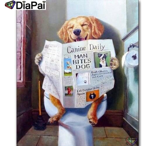 DIAPAI 5D DIY Diamond Painting 100% Full Square/Round Drill "Animal dog toilet" Diamond Embroidery Cross Stitch 3D Decor A22235