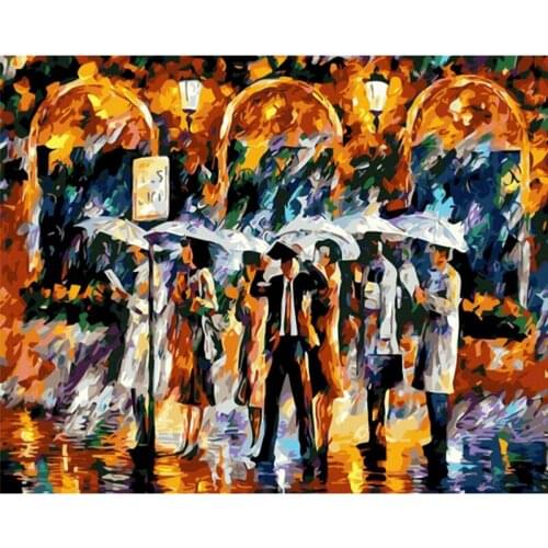 GATYZTORY Frame Rain Landscape Paints By Numbers Oil Painting By Numbers Set Gift Canvas Wall Set