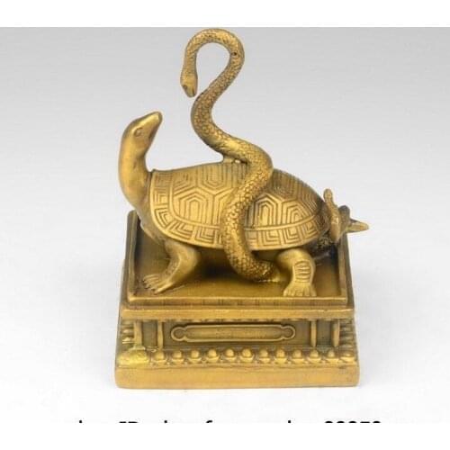 China Royal Pure Brass God Animal Basaltic Turtle Snake Seal Stamp Signet Statue