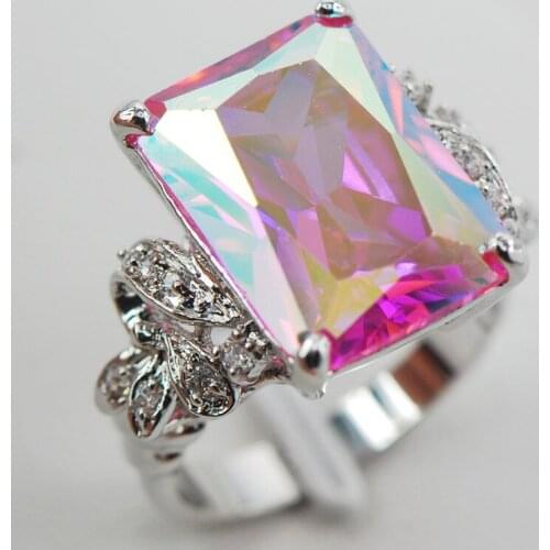 Rose Rainbow Crystal Zircon White Crystal Zircon Women 925 Sterling Silver Ring F908 Size 6 7 8 9 10