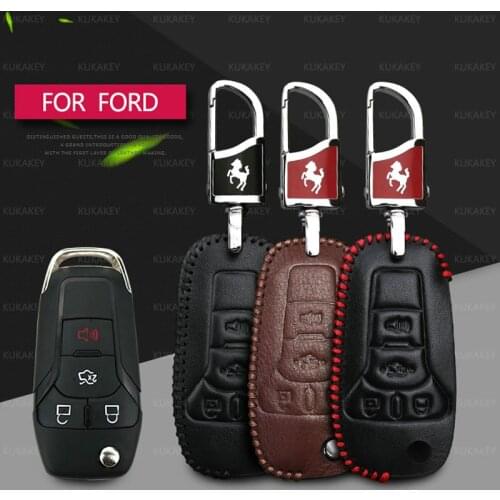 Leather Car Key Cover with Metal Keychain Holder For Ford Focus 2 Fiesta Transit Ecosport Mondeo Kuga Car Interior Accessories
