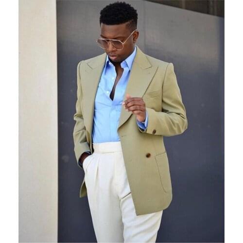 Summer Casual Light Green Peak Lapel Men Suits Wedding Tuxedos Groom Wear Party Prom Best Men Blazer Suit 2 Pcs(Jacket+Pants)