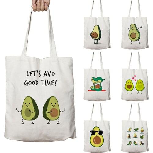 Cute Sport Love Avocado Print Reusable Shopping Bag Cartoon Shopper Shoulder Book Bags Women Canvas Tote Bags Printing Eco Bag