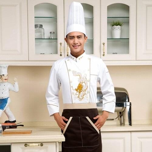 Long Sleeve Embroidered Dragon Chefs Jacket Hotel Kitchen Work Wear Restaurant Men Chefs Uniform Food Service Overalls 89