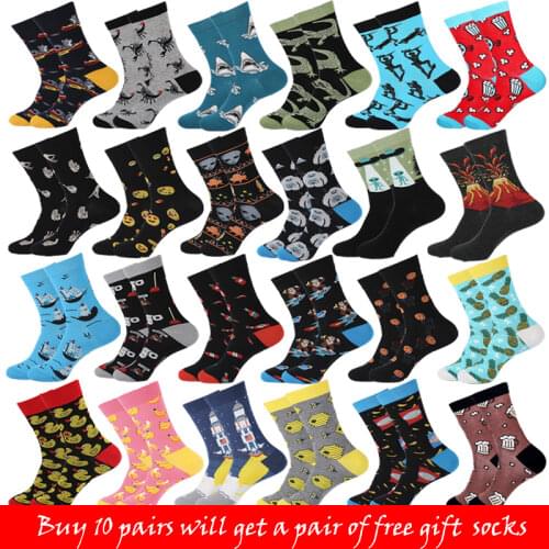 YEADU 85% Cotton Mens Socks Winter Harajuku Colorful Funny Poop Dinosaur Sushi Moustache Dress Socks for Male Christmas Gift