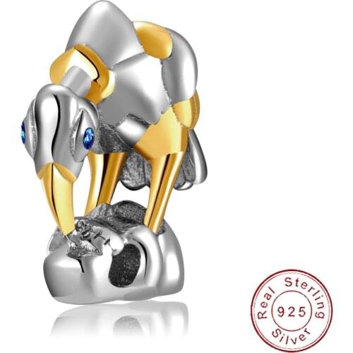 Cyue European Fine S925 Sterling Silver DIY Charm Bead Vultures And Skeletons For Women Bangle Bracelet Necklace Jewelry P1284