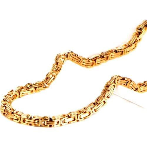 New Fashion Men Stainless Steel Chain Necklace Gold Color Byzantine Punk Necklaces Pendants Male Jewelry Accessories