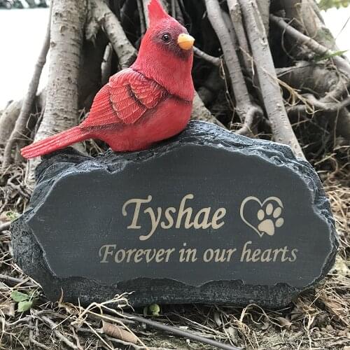 Personalized Pet Memorial Stones Grave Markers with Mini Red Cardinal Bird Ornament On Stone, Pet Dog Garden Stone for Outdoor