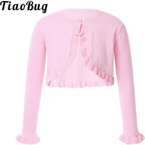 Flower Girl Dress Boleros Kids Girls Long Sleeve Knit Cardigan Ruffle Shrug Wedding Jackets Children Wrap Cover Ups Girls Coats