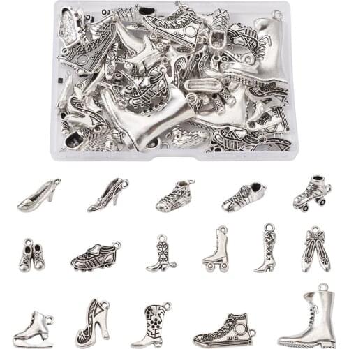 1 Box Tibetan Style Alloy Pendants Shoes Animals Ribbon Mixed Shapes Mixed Color DIY Jewelry Making for Bangle Necklace Earring