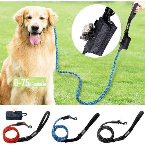 Pet Dog Leash Walking Training Leash Strap Durable Nylon Dog Belt Rope Dog Leash with Poop Bag Dispenser Harness Reflective 2021