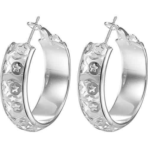 38mm round circle cheap hollow Silver Color hoop earring for women thickness 11mm star hot fashion large size party earring