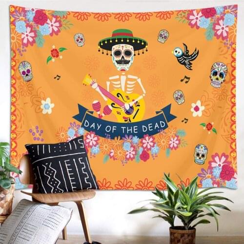 Day of The Dead Tapestry Wall Decorations Skull Ghost Flowers Music Party Room Decor
